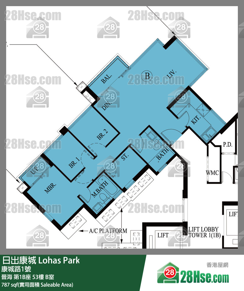 晋海 第1B座 53楼 B室 平面图