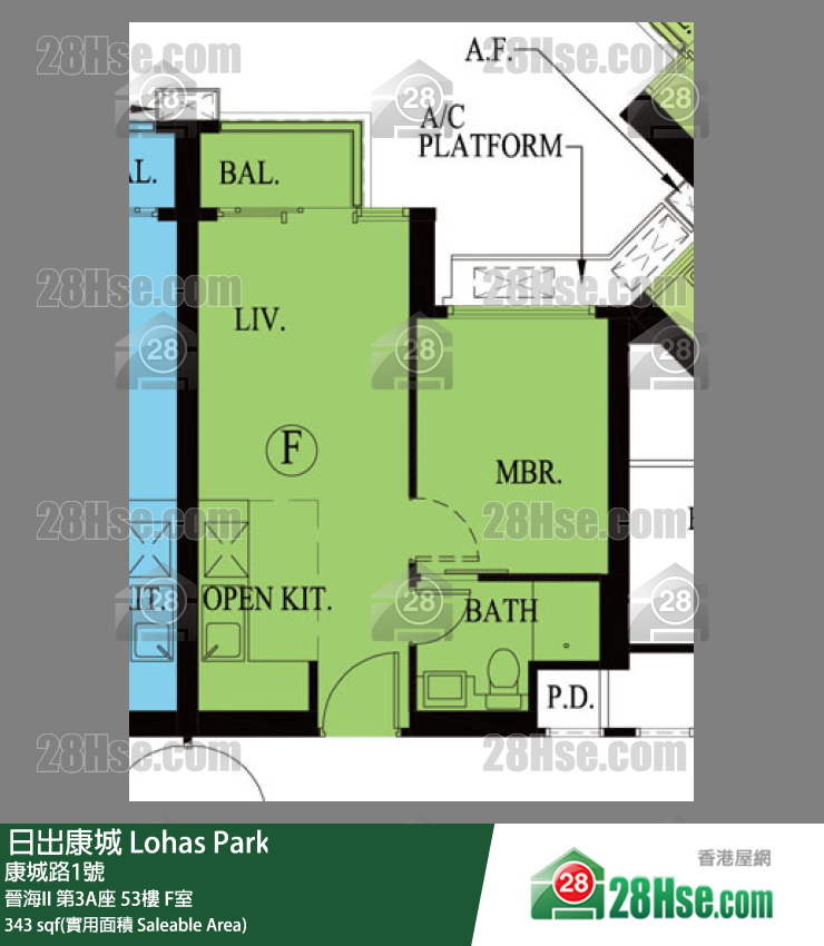 晉海II 第3A座53樓 F室 平面圖