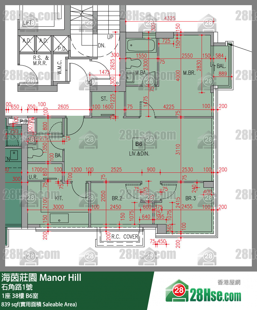 海茵莊園 1座38樓 B6室 平面圖