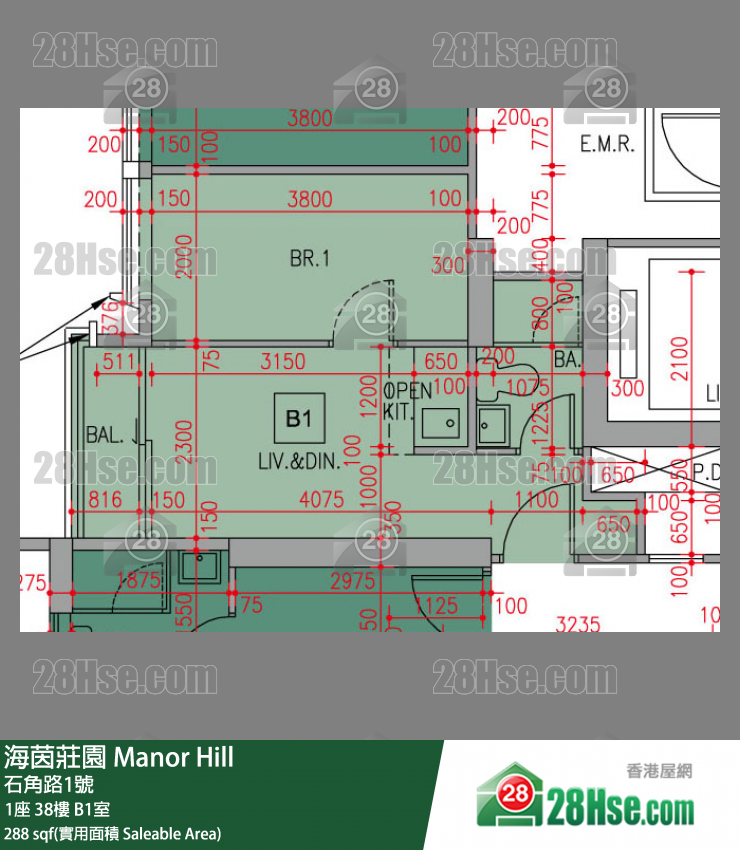 海茵莊園 1座 38樓 B1室 平面圖