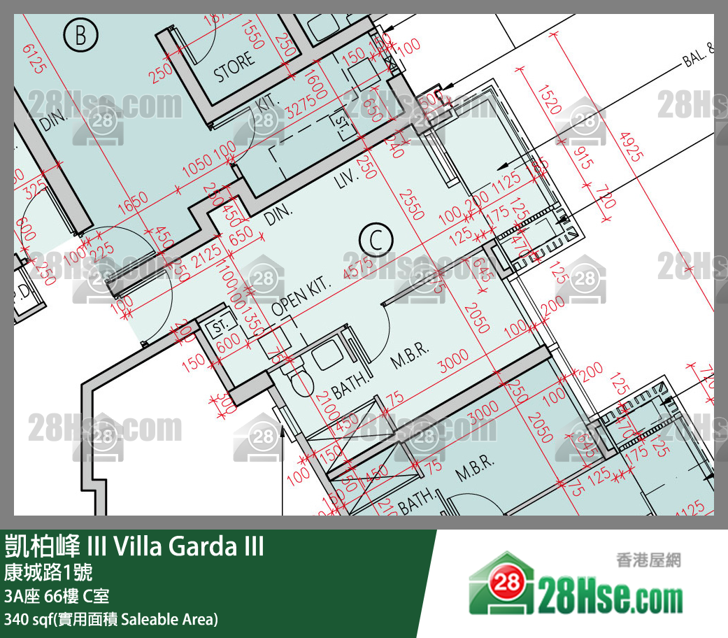 凱柏峰 III 3A座 66樓 C室 平面圖