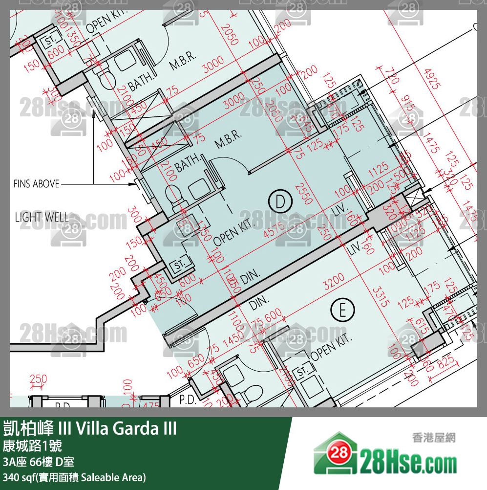 凱柏峰 III 3A座 66樓 D室 平面圖