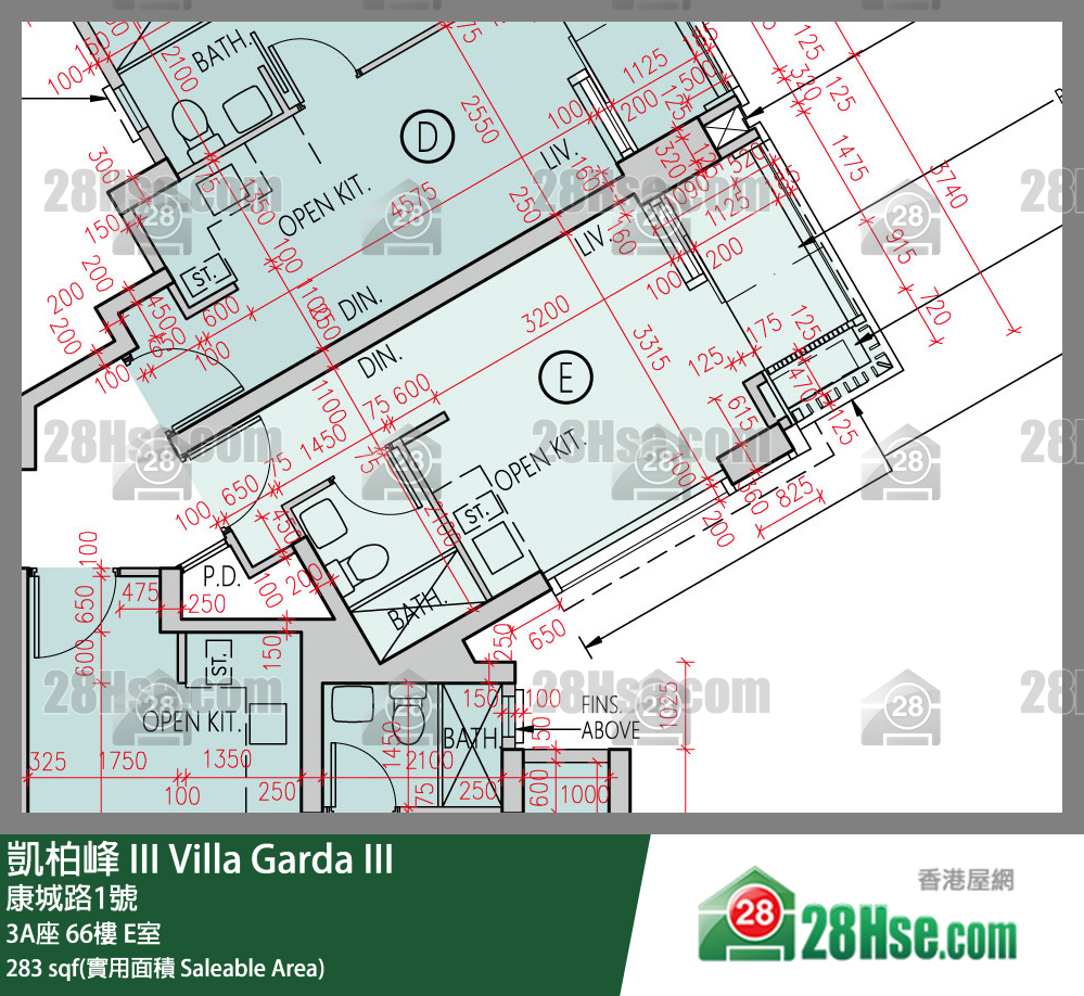 凱柏峰 III 3A座 66樓 E室 平面圖