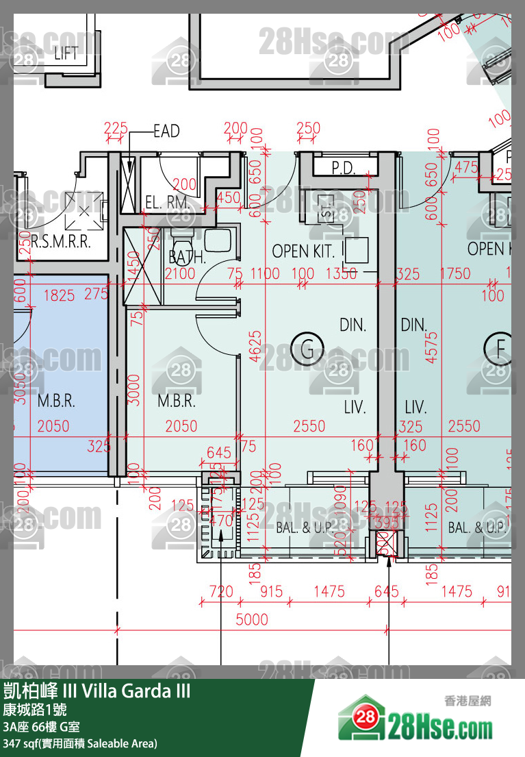凱柏峰 III 3A座 66樓 G室 平面圖
