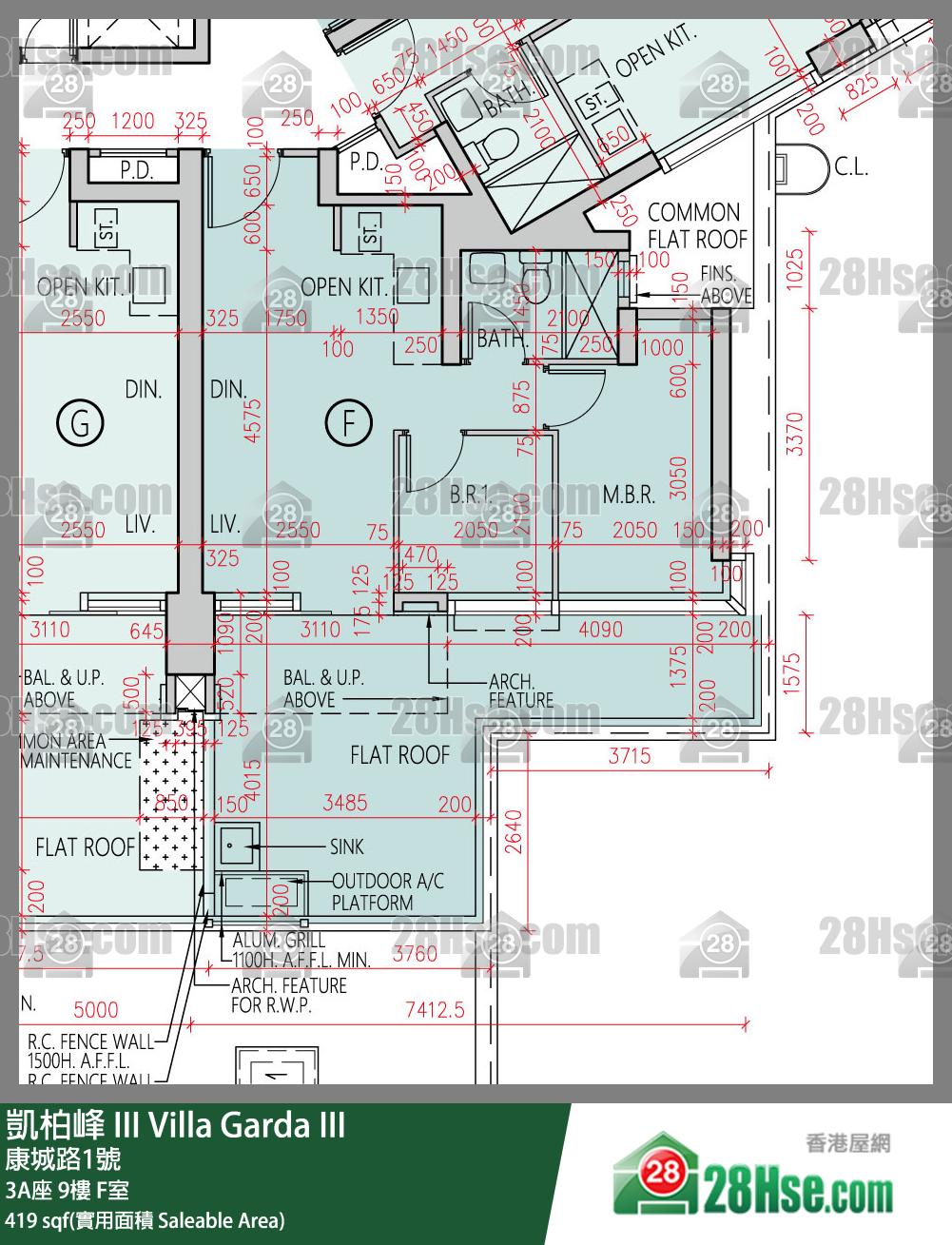 凱柏峰 III 3A座 9樓 F室 平面圖