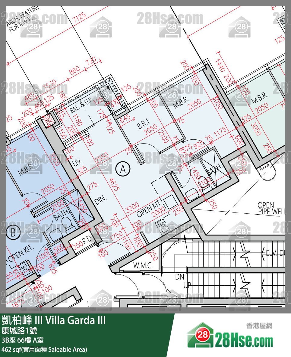 凱柏峰 III 3B座 66樓 A室 平面圖