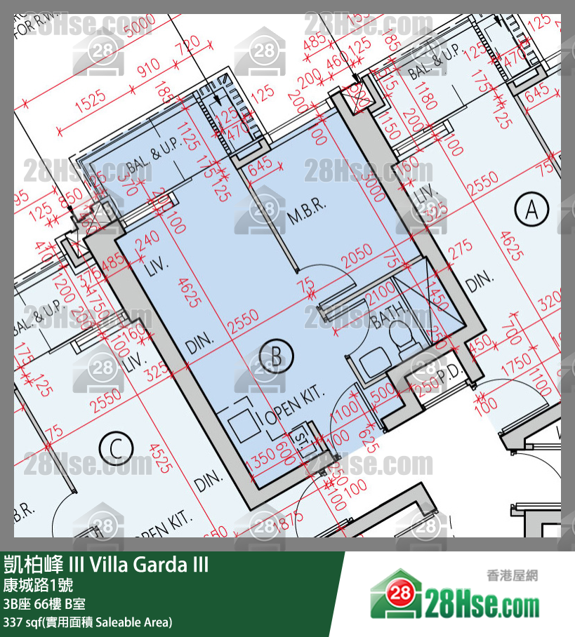 凱柏峰 III 3B座 66樓 B室 平面圖