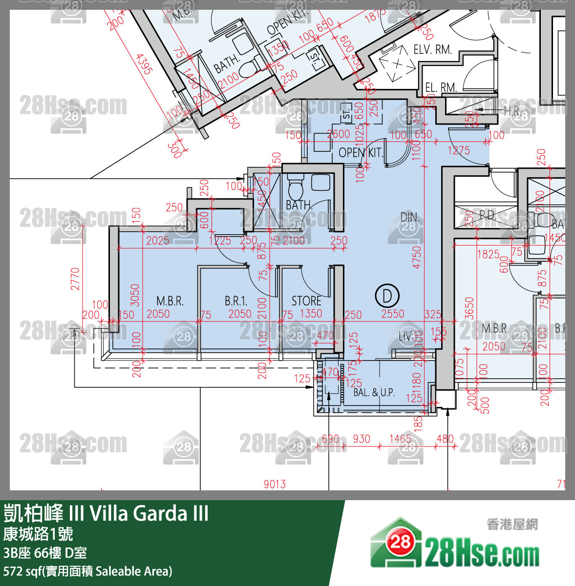 凱柏峰 III 3B座 66樓 D室 平面圖