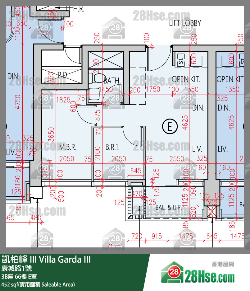 凱柏峰 III 3B座 66樓 E室 平面圖
