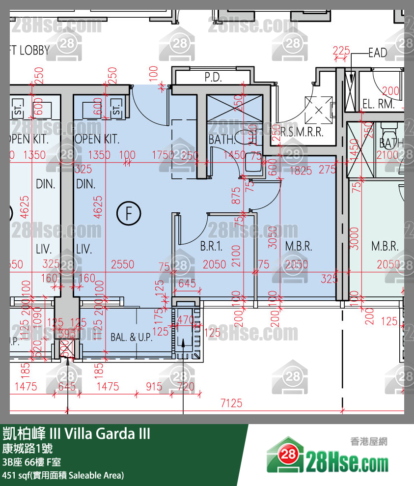 凱柏峰 III 3B座 66樓 F室 平面圖