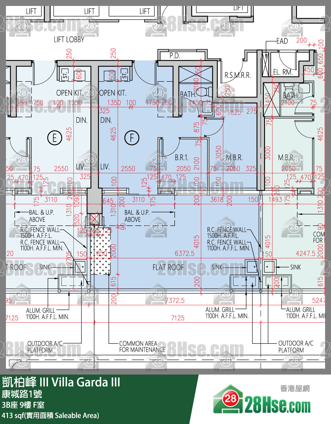 凱柏峰 III 3B座 9樓 F室 平面圖