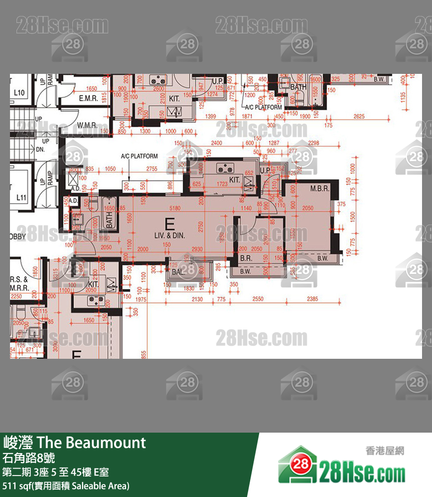 峻瀅 第二期3座28樓 E室 平面圖