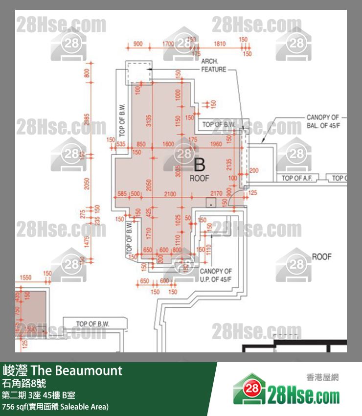 峻瀅 第二期3座45樓 B室 平面圖