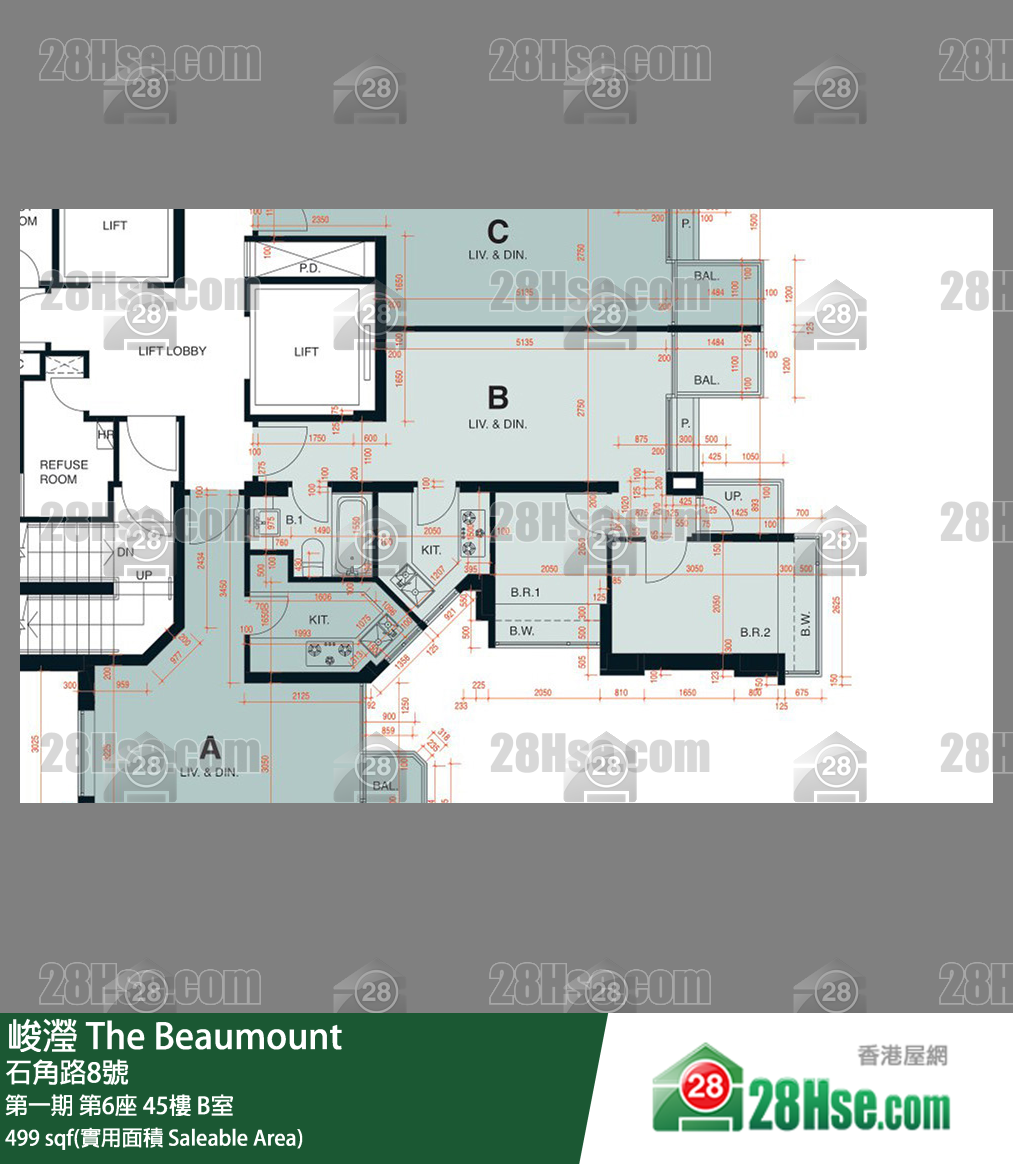 峻瀅 第一期第6座45樓 B室 平面圖
