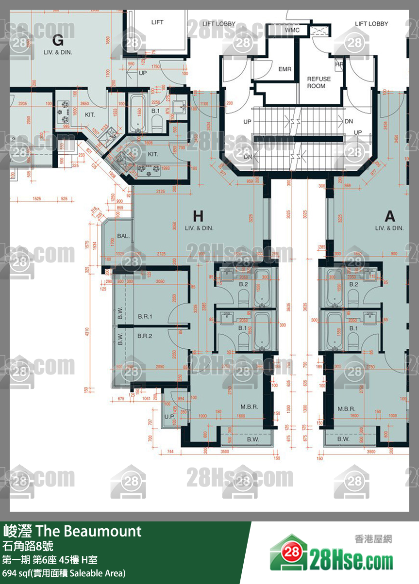 峻瀅 第一期第6座45樓 H室 平面圖