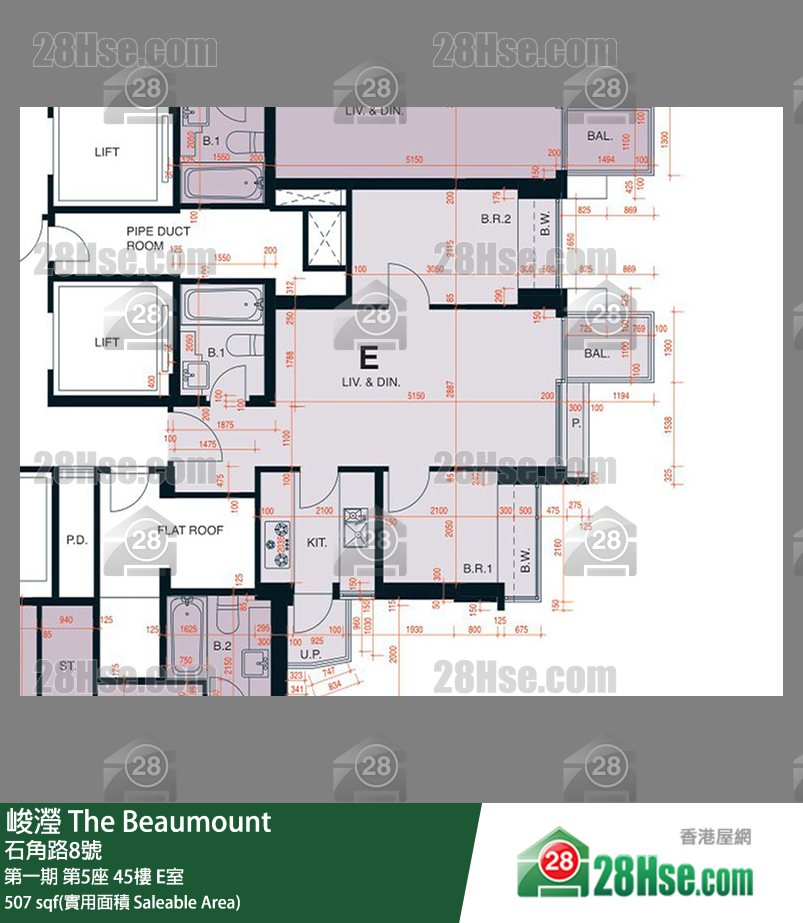 峻瀅 第一期 第5座 45樓 E室 平面圖