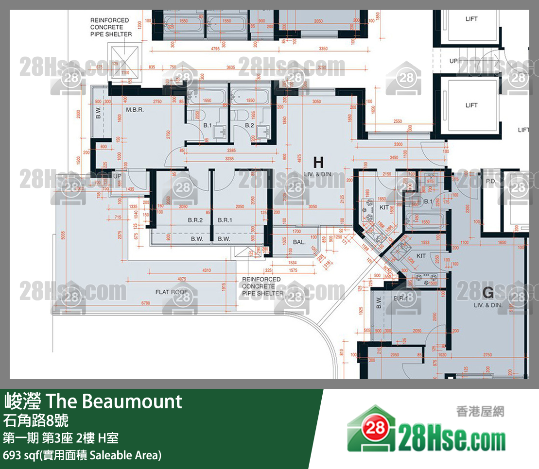 峻滢 第一期第3座2楼 H室 平面图