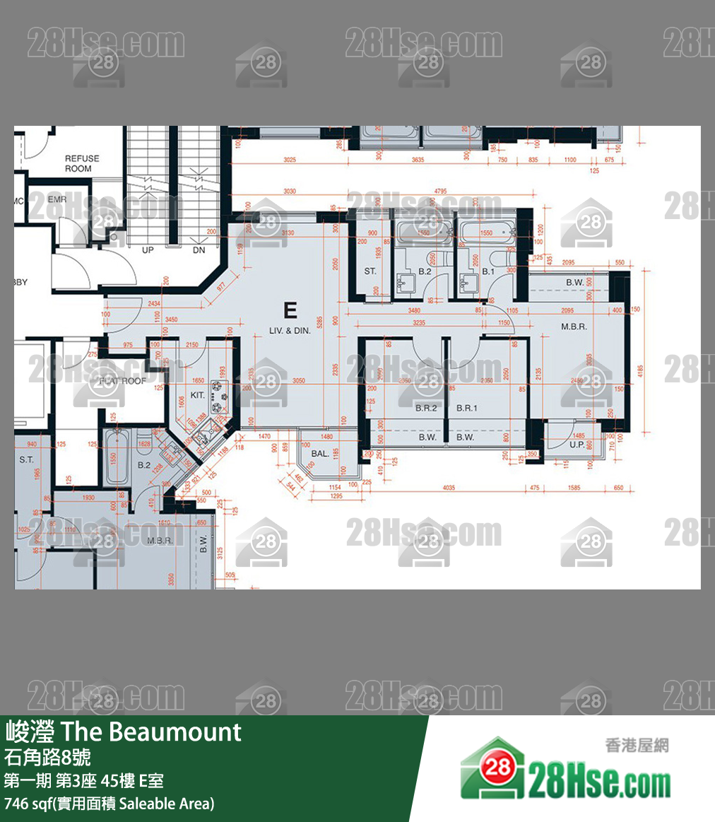 峻瀅 第一期第3座45樓 E室 平面圖