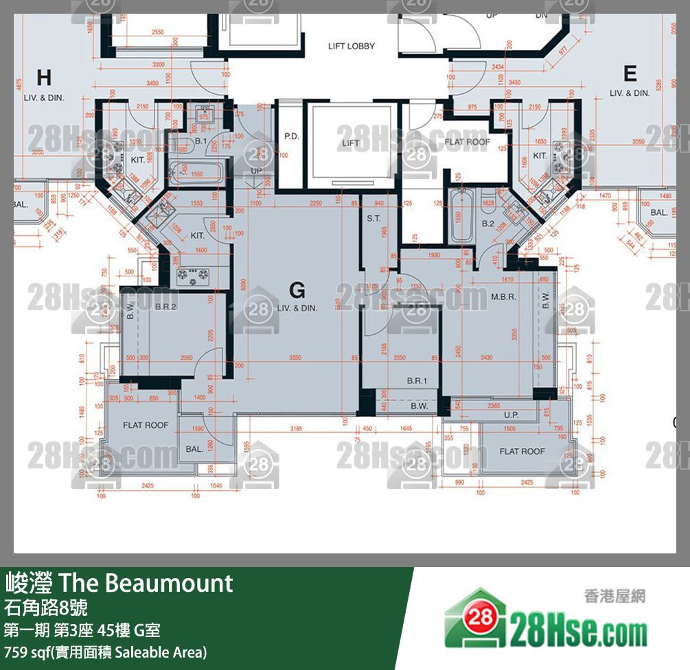 峻瀅 第一期 第3座 45樓 G室 平面圖