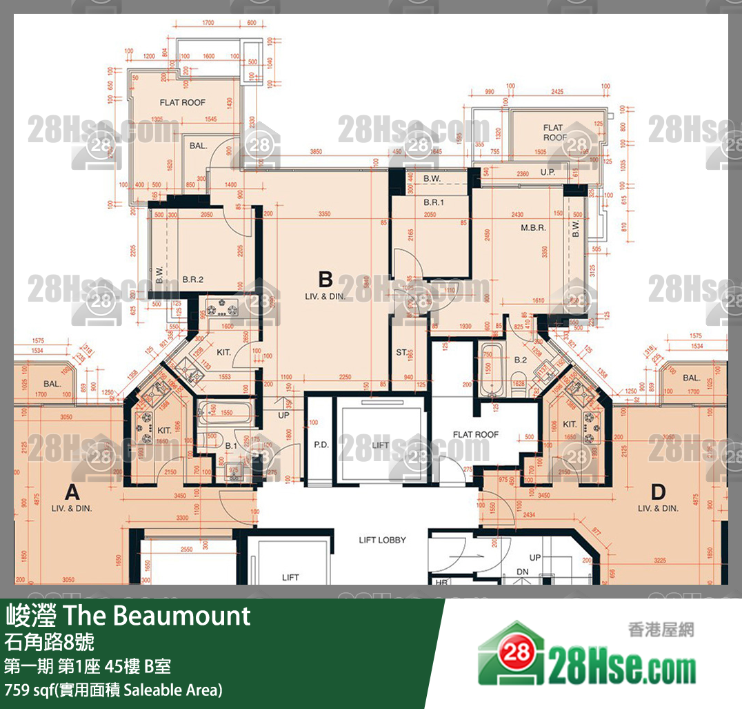 峻瀅 第一期第1座45樓 B室 平面圖