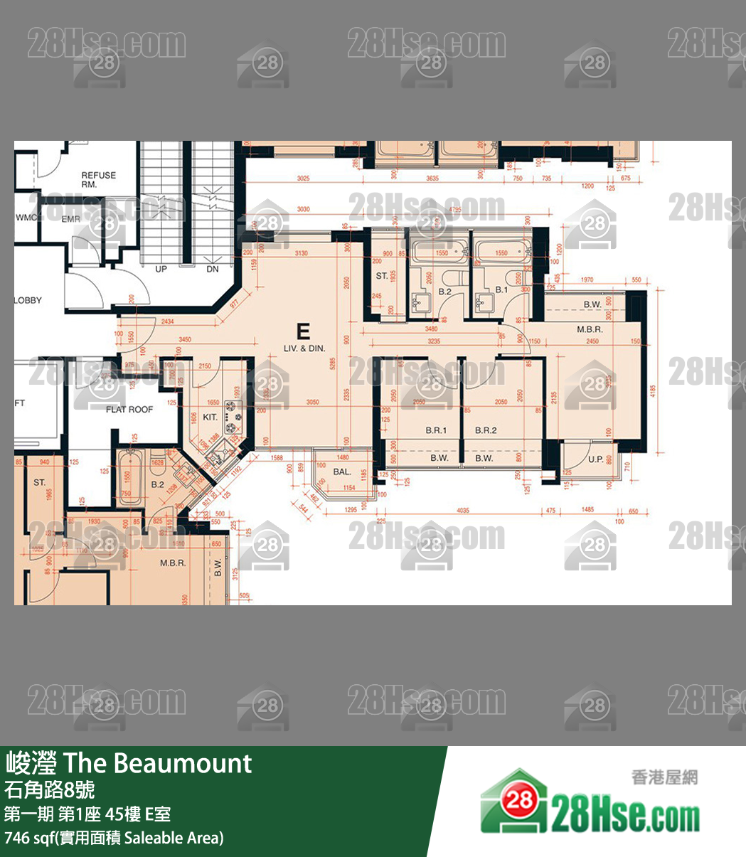 峻瀅 第一期 第1座 45樓 E室 平面圖