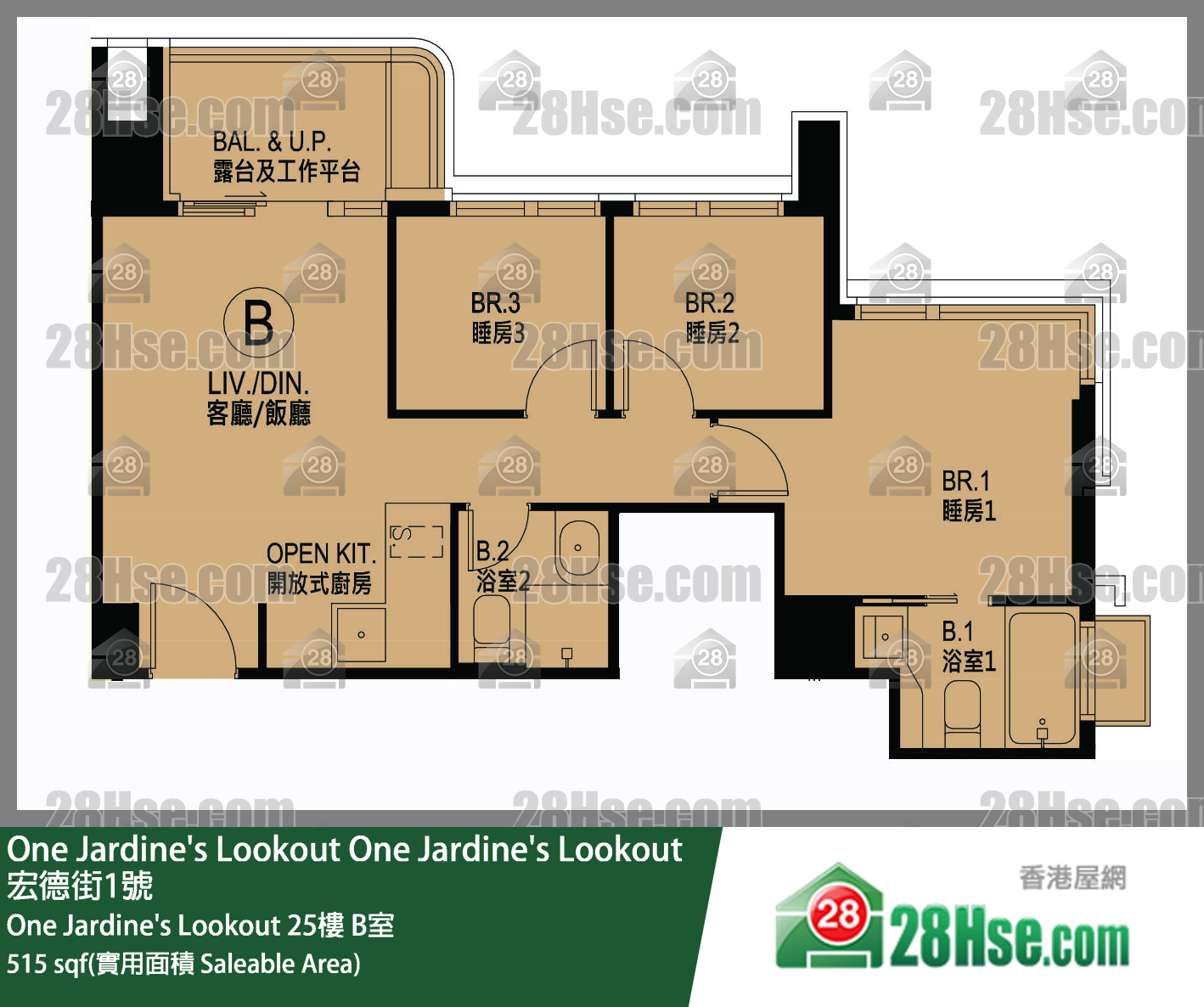 One Jardine's Lookout  One Jardine's Lookout 25樓 B室 平面圖
