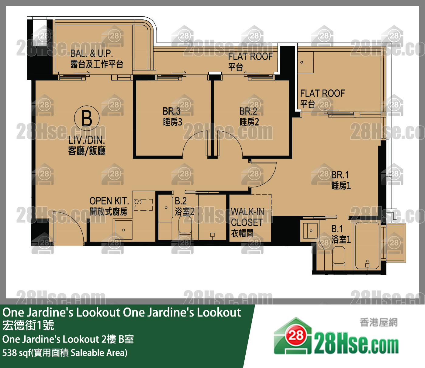 One Jardine's Lookout  One Jardine's Lookout 2樓 B室 平面圖