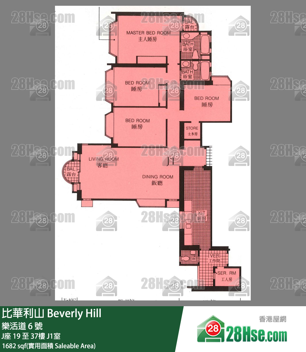 比華利山 J座 37樓 J1室 平面圖