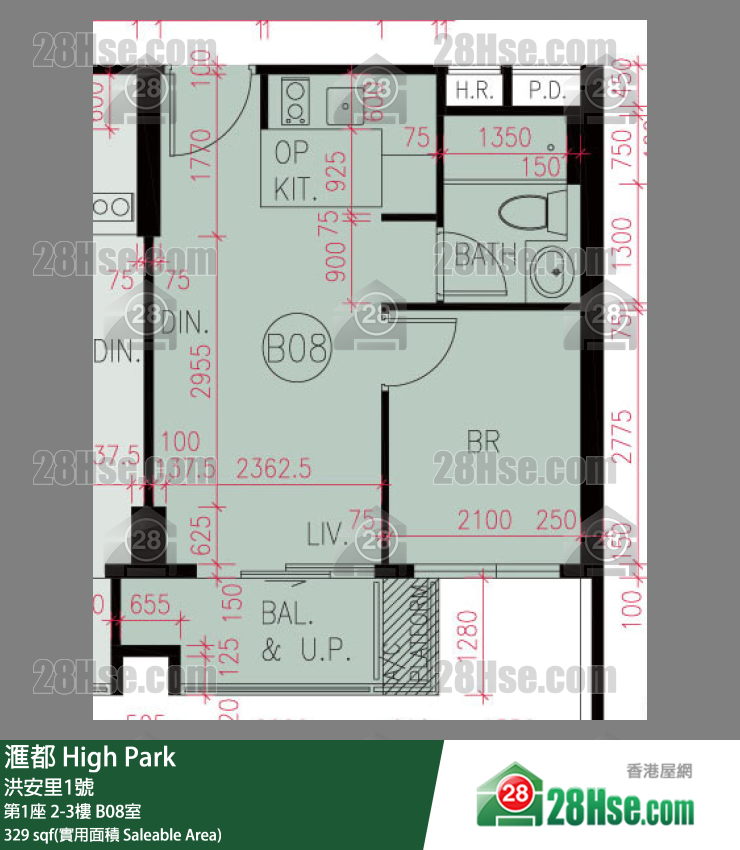 滙都 滙都I第1座2樓 B08室 平面圖