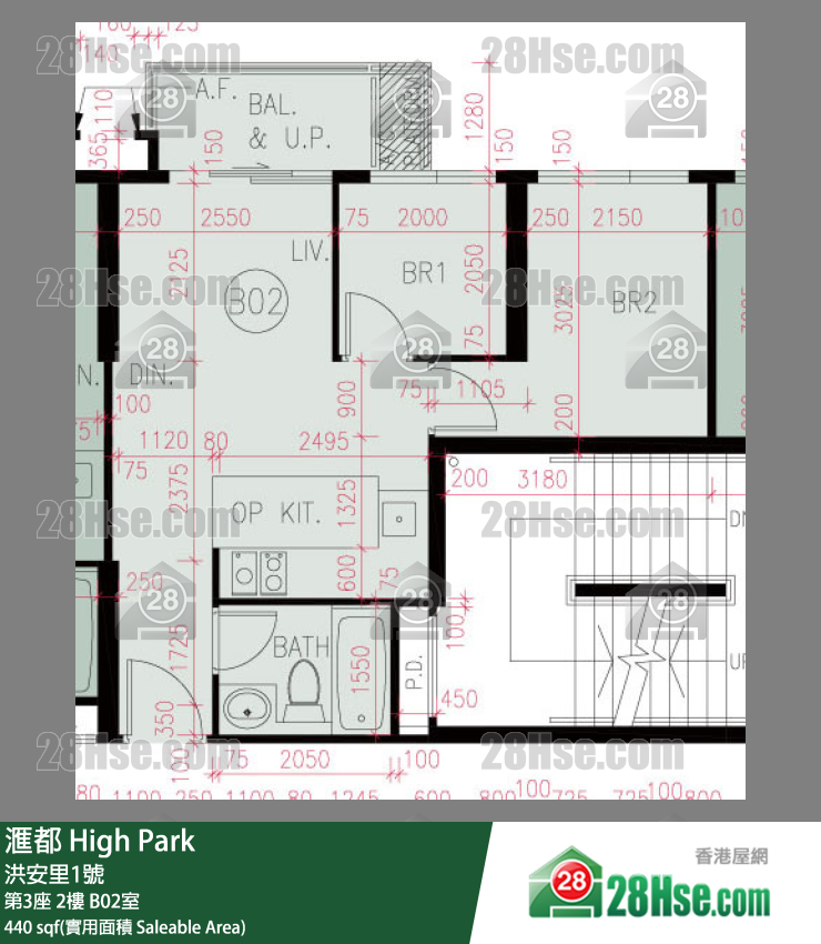 滙都 滙都I第3座2樓 B02室 平面圖