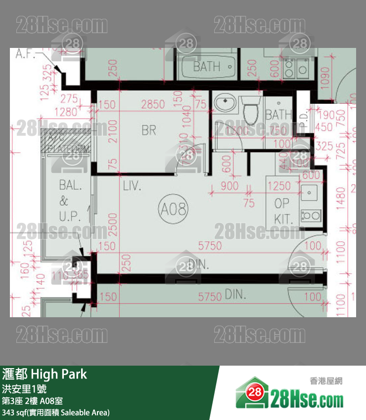 滙都 滙都I第3座2樓 A08室 平面圖