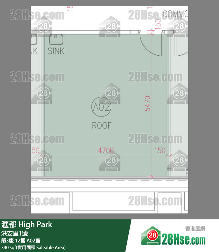 滙都 滙都I第3座12樓 A02室 平面圖