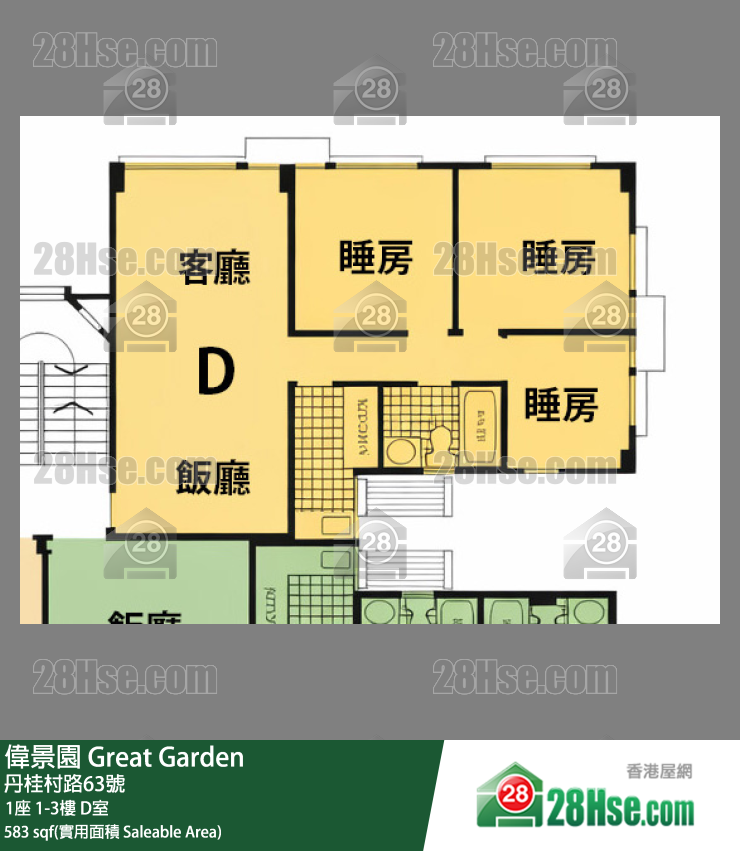 偉景園 1座2樓 D室 平面圖