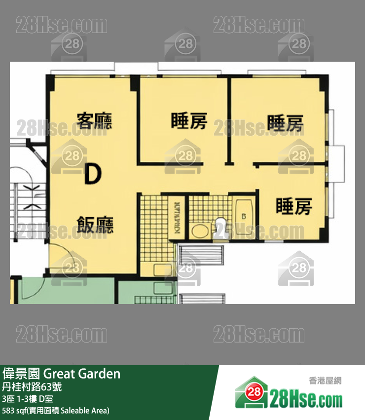 偉景園 3座2樓 D室 平面圖