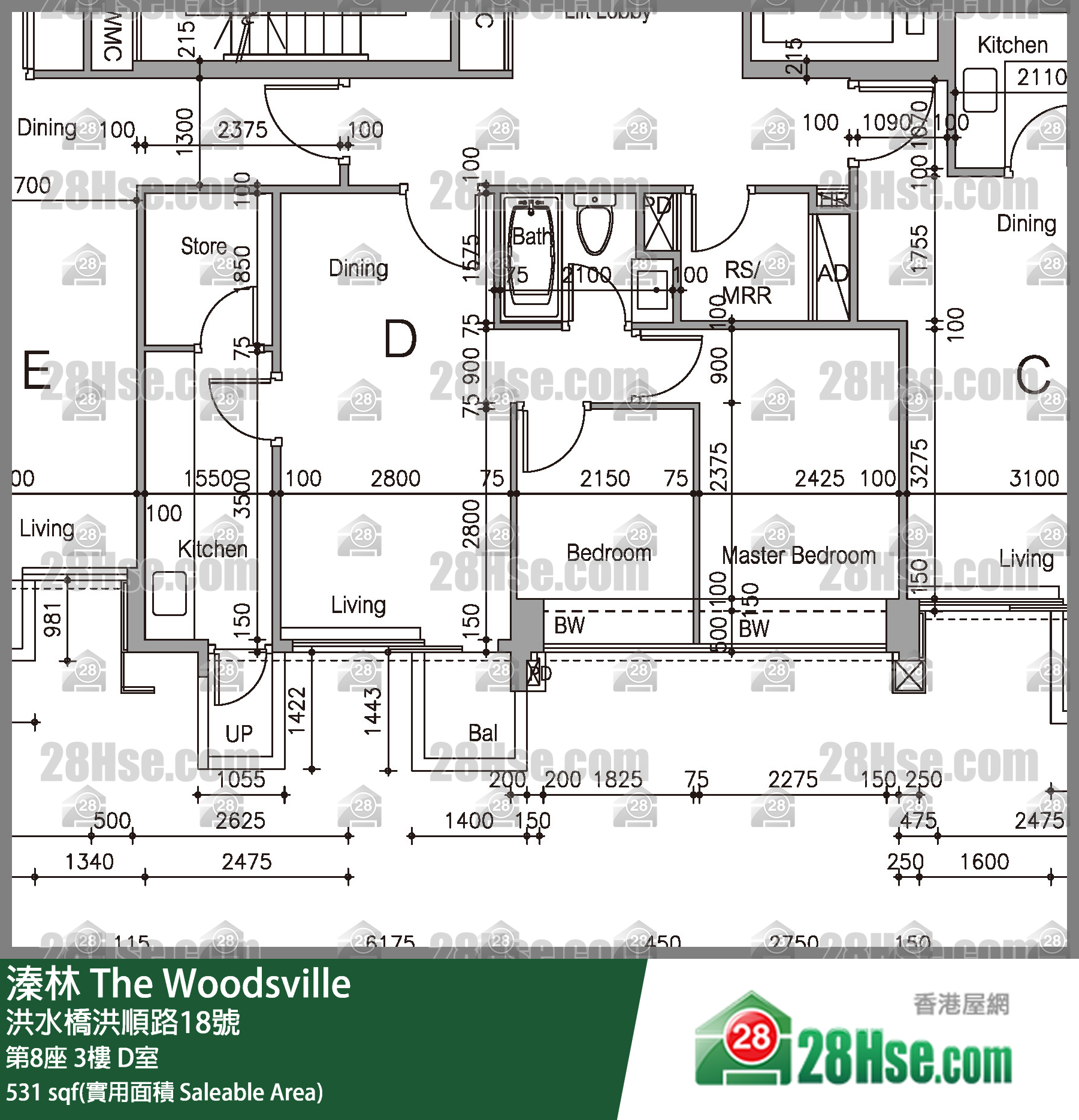 溱林 大廈 第8座 3樓 D室 平面圖