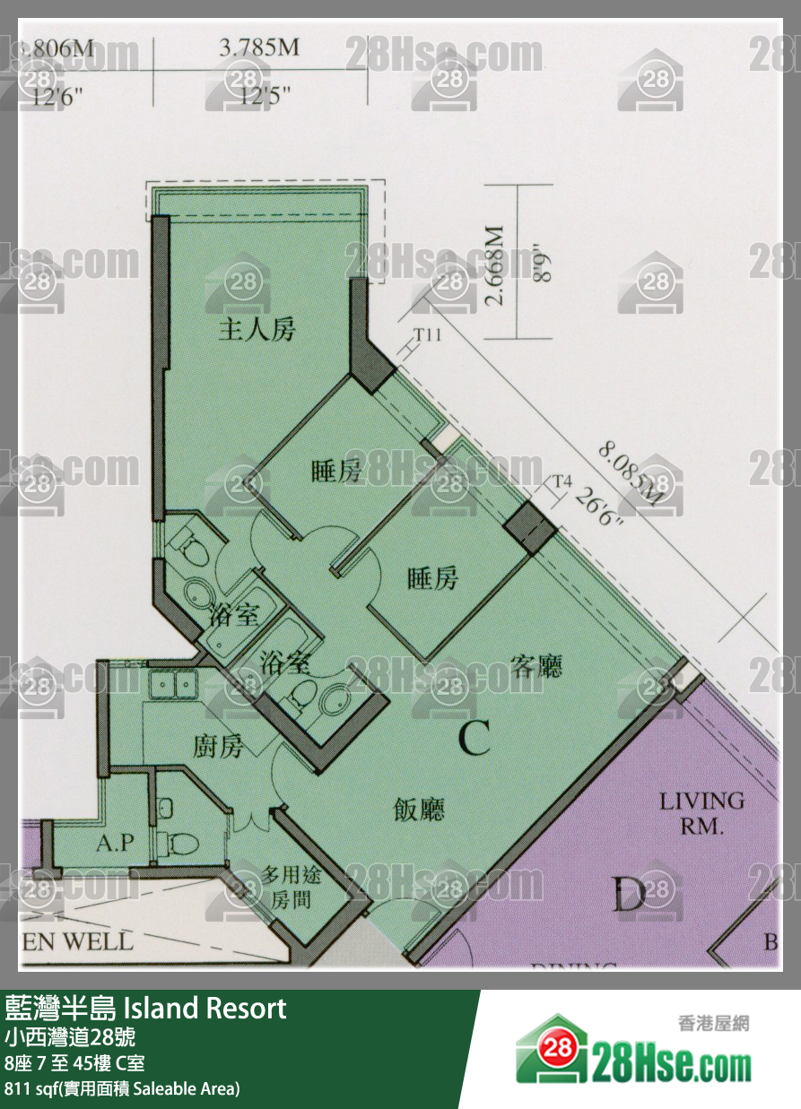 蓝湾半岛 8座 36楼 C室 平面图