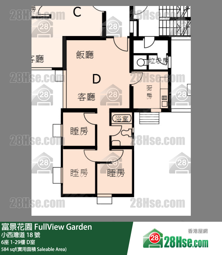 富景花園 6座11樓 D室 平面圖