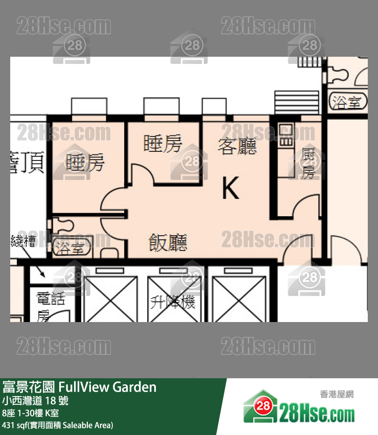 富景花園 8座19樓 K室 平面圖