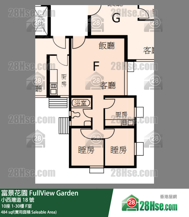 富景花園 10座22樓 F室 平面圖