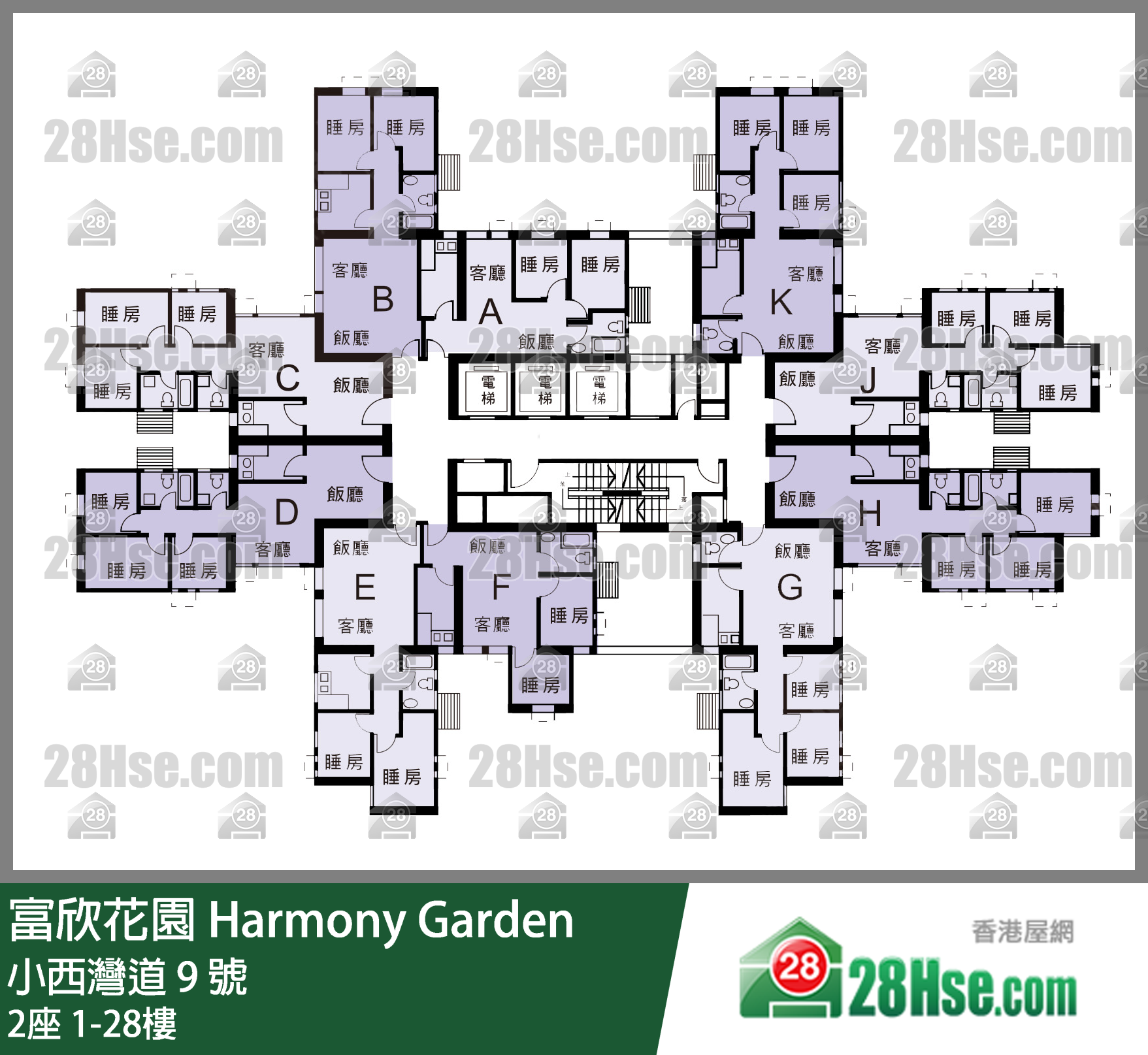 2座 1-28楼 平面图