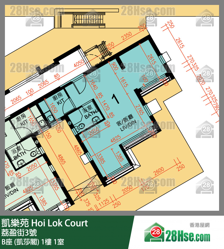 凱樂苑 B座 (凱莎閣) 1樓 1室 平面圖