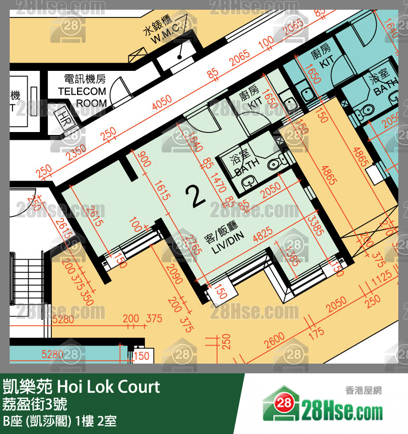 凱樂苑 B座 (凱莎閣) 1樓 2室 平面圖