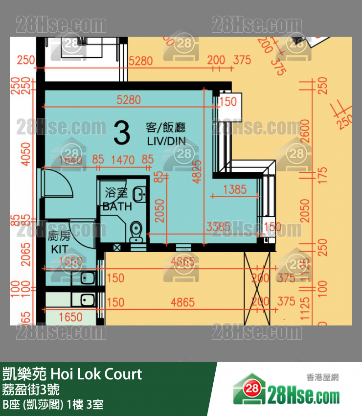 凱樂苑 B座 (凱莎閣) 1樓 3室 平面圖