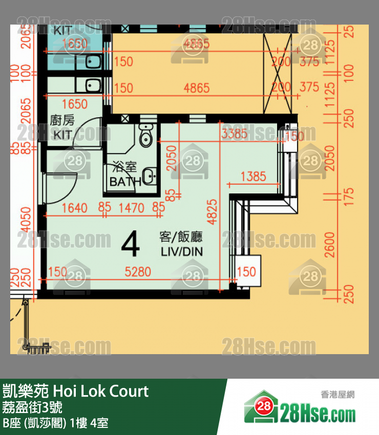 凱樂苑 B座 (凱莎閣) 1樓 4室 平面圖