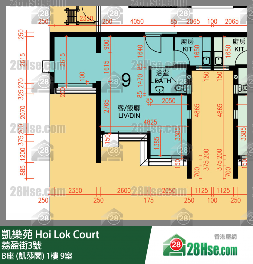 凱樂苑 B座 (凱莎閣) 1樓 9室 平面圖