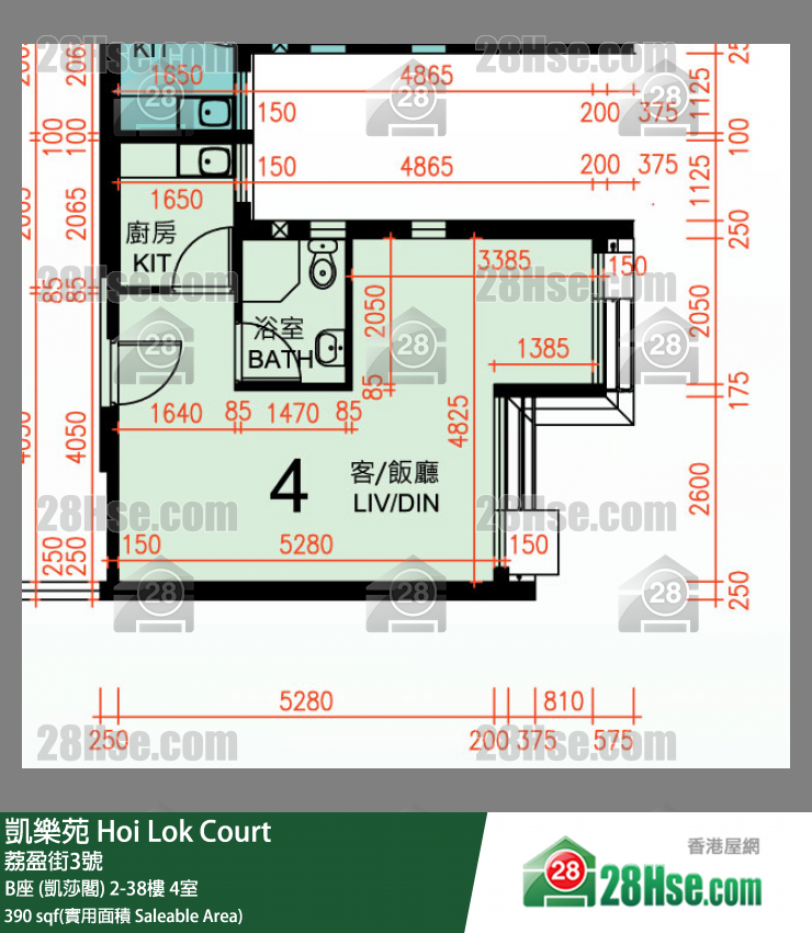 凱樂苑 B座 (凱莎閣) 35樓 4室 平面圖