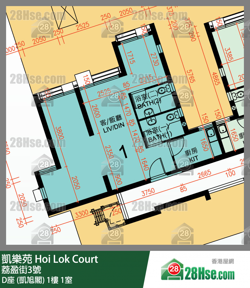 凱樂苑 D座 (凱旭閣) 1樓 1室 平面圖