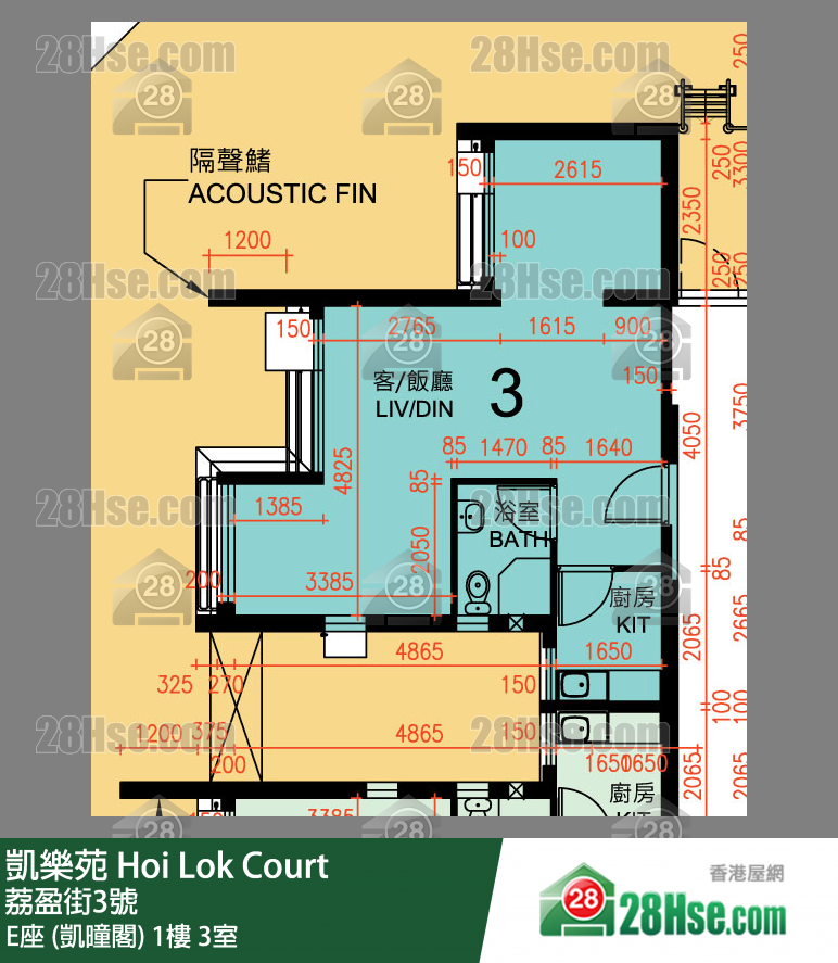 凱樂苑 E座 (凱曈閣) 1樓 3室 平面圖