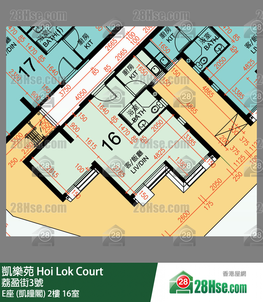 凱樂苑 E座 (凱曈閣) 2樓 16室 平面圖