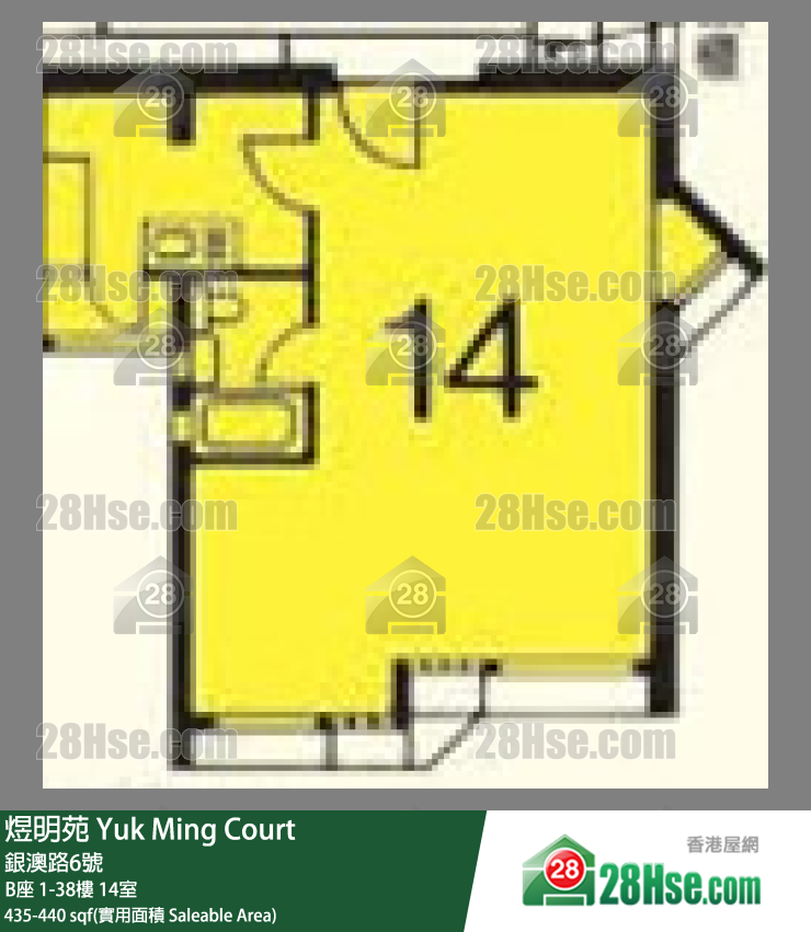 煜明苑 B座15樓 14室 平面圖